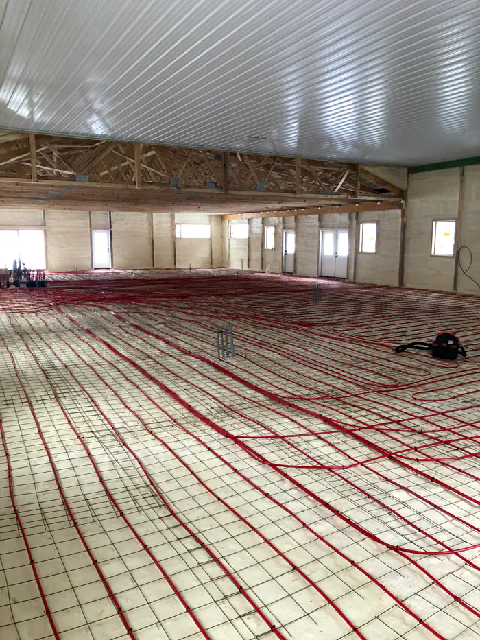 Close-up of radiant floor heating installation.